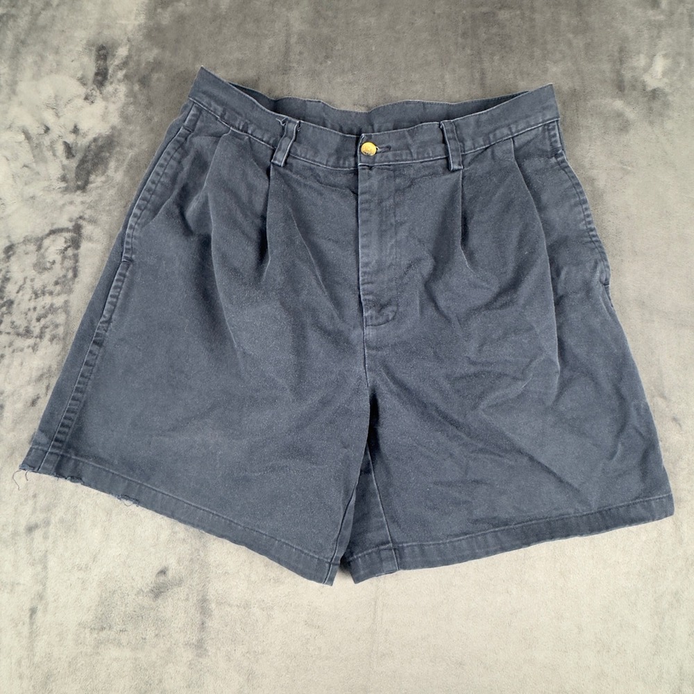 Nautica Keel Chino Shorts Mens 33 Navy Blue Pleated Cotton Twill Casual